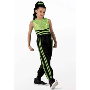 Dance Costume Hip Hop Intermediate Child Green Weissman Jumpsuit Sequin Tap Clo